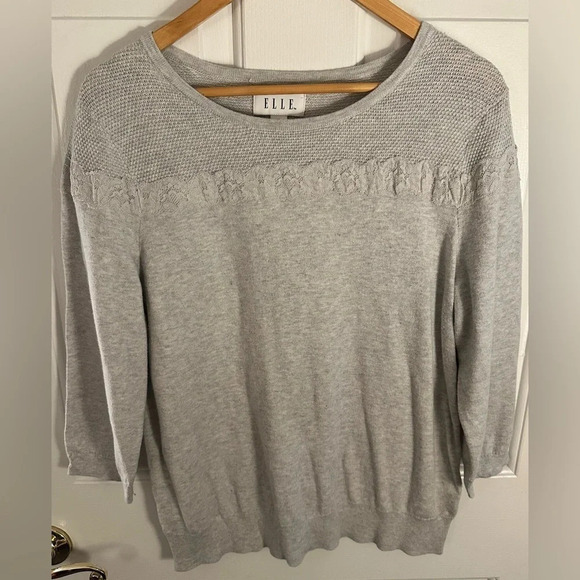 Elle Size Extra Large Light Gray Lace Detail Sweater - Picture 1 of 4